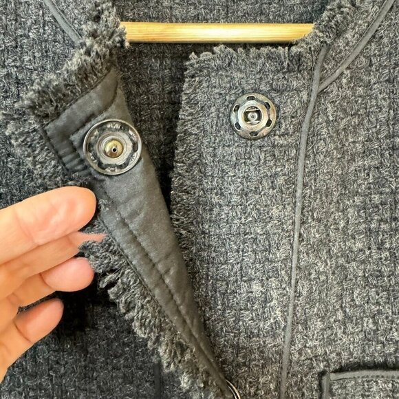 Vince Womens Blazer Jacket Raw-Edge Trim Collarless Patch Pockets Dark Gray 10 - Picture 7 of 14